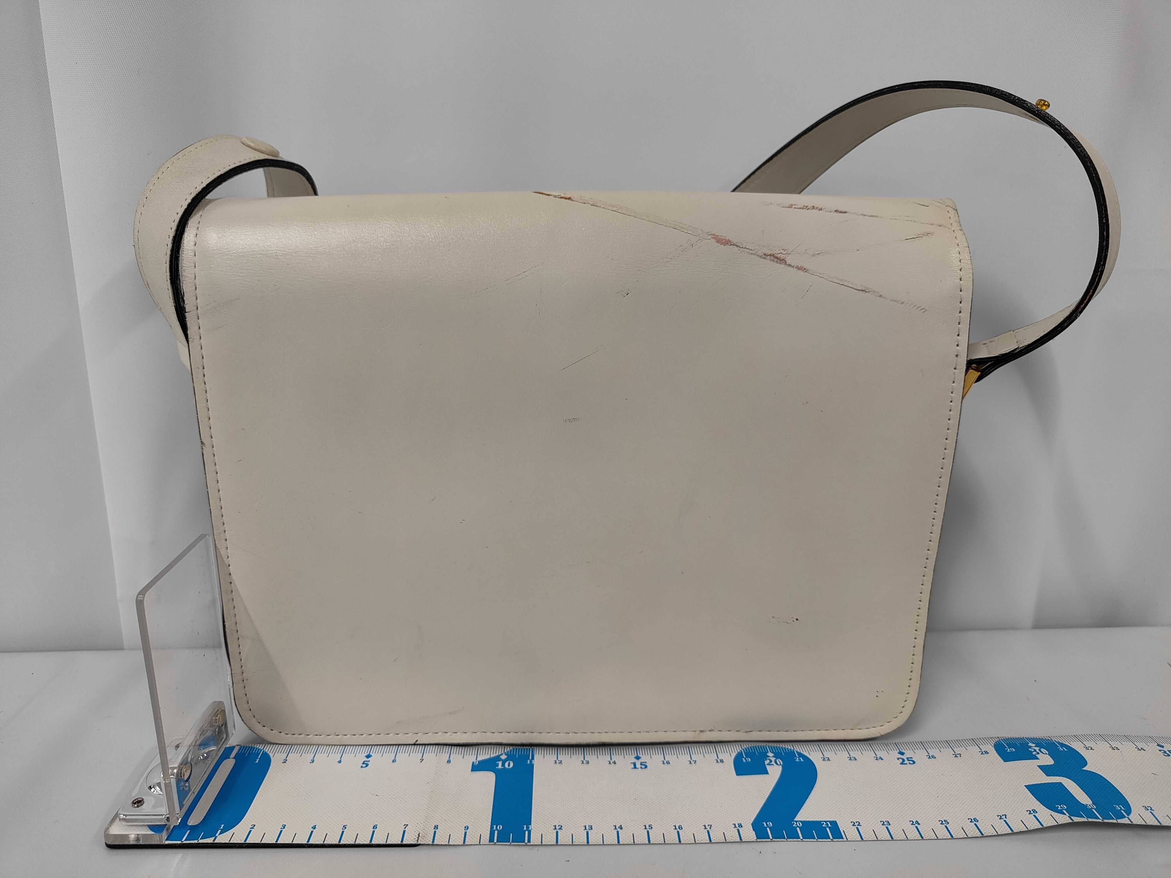(YSL) Leather Shoulder Bag, White — view 2