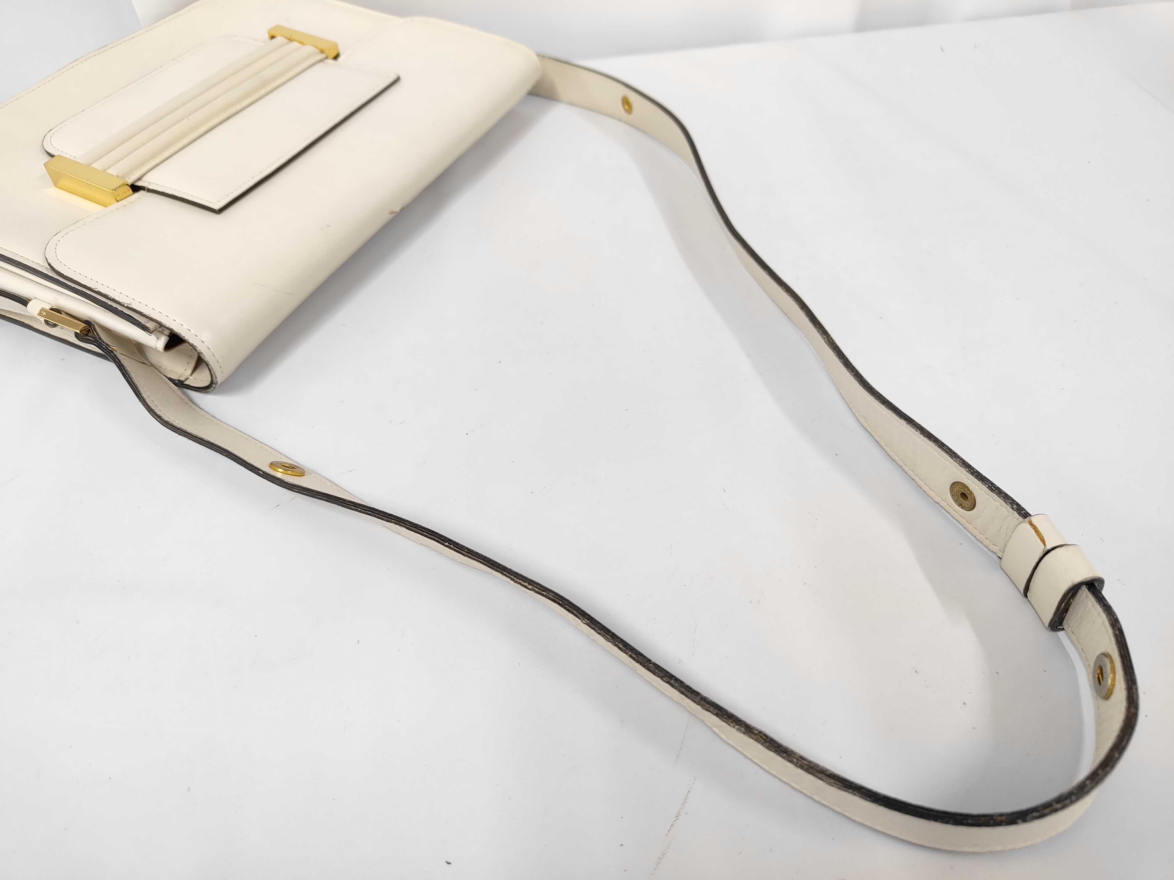 (YSL) Leather Shoulder Bag, White — view 3