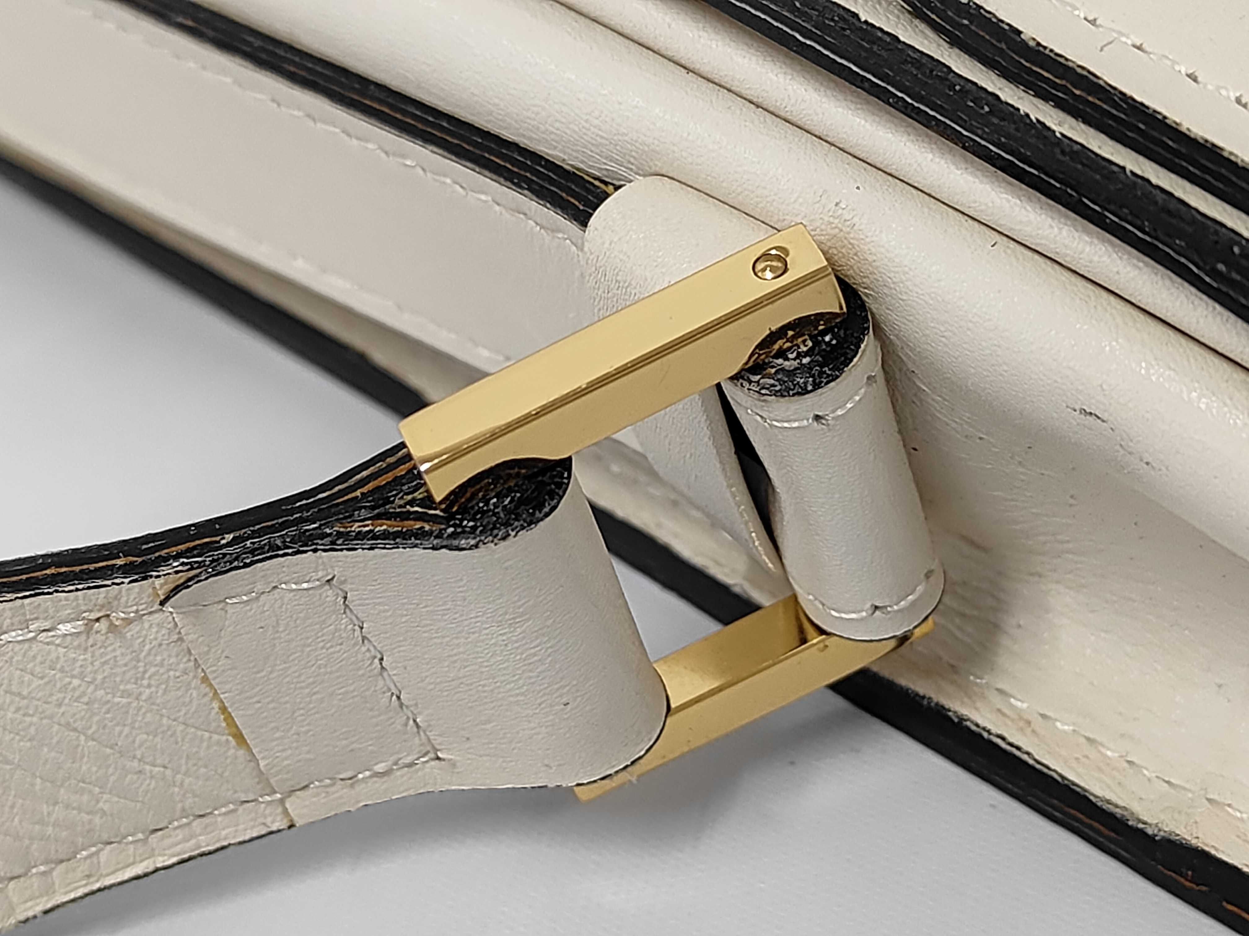 (YSL) Leather Shoulder Bag, White — view 6