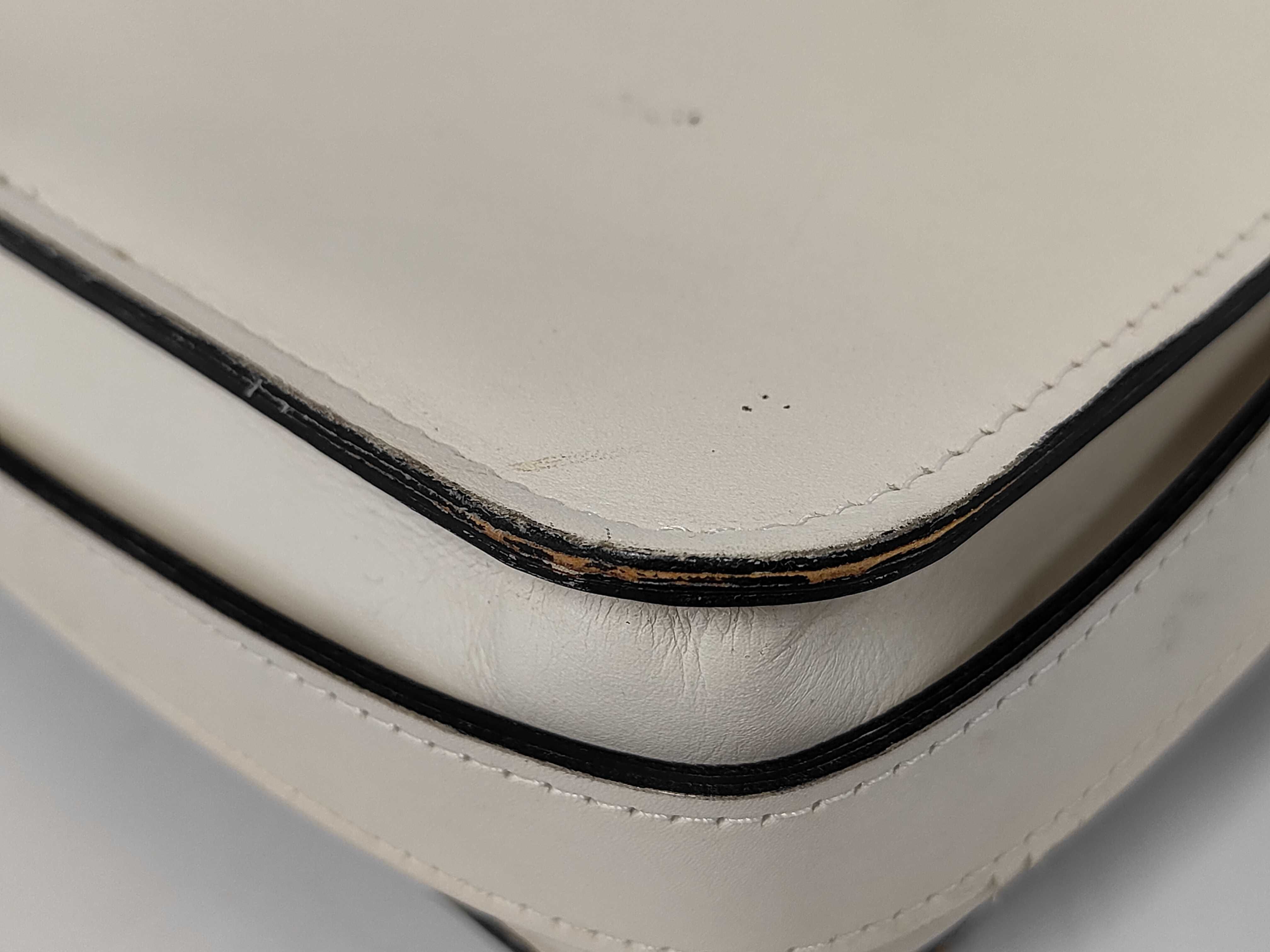 (YSL) Leather Shoulder Bag, White — view 7