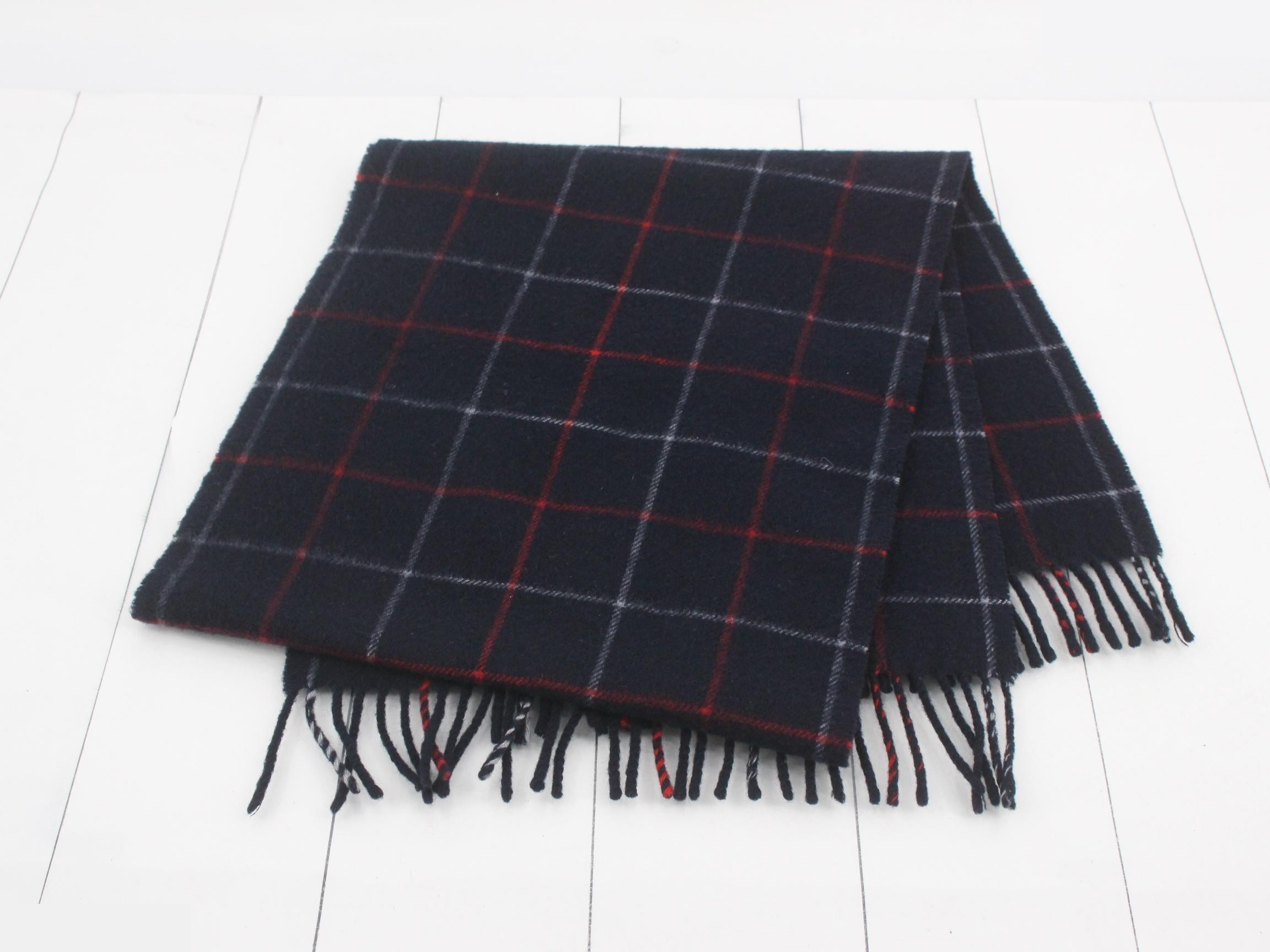 Nova Check Scarf, Navy, 100% Cashmere — view 3