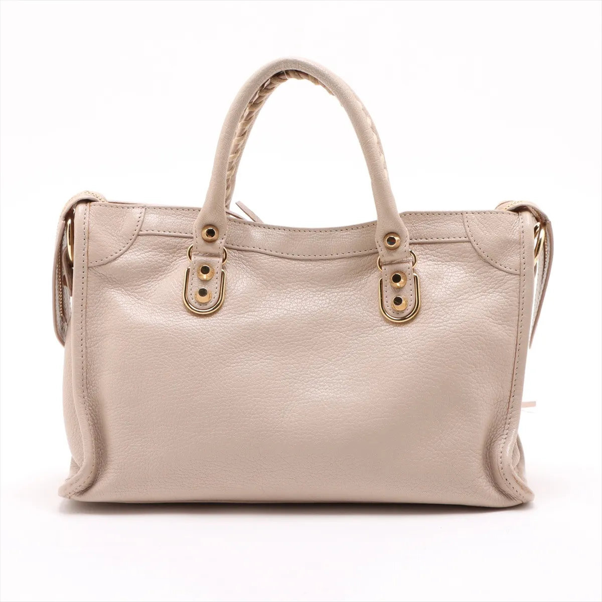 Classic Metal Edge City Leather 2WAY Handbag Pink Beige 432831 — view 2