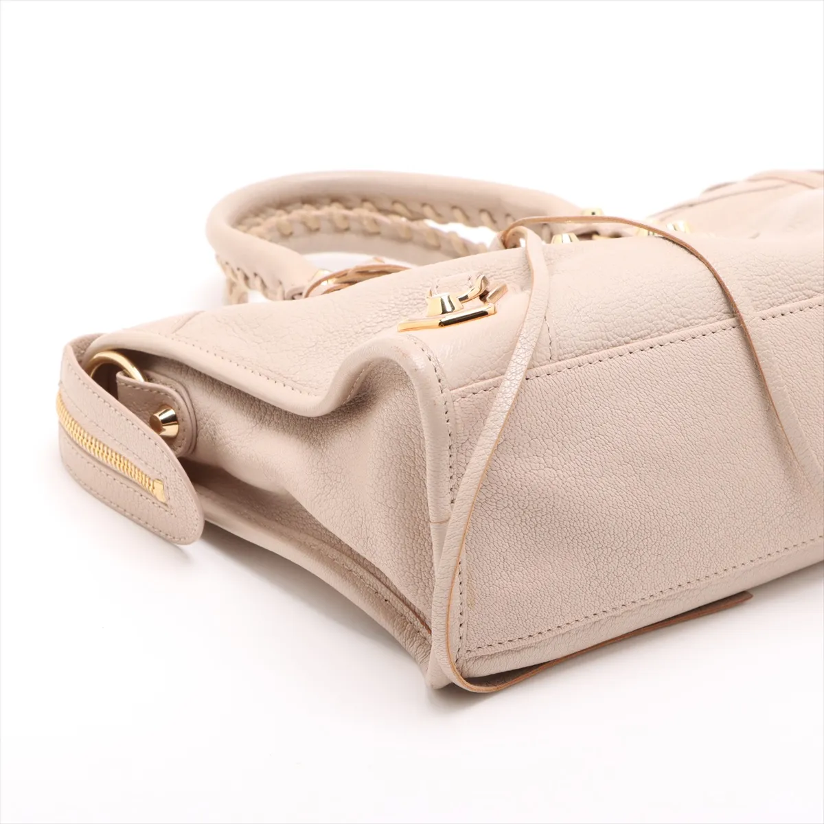 Classic Metal Edge City Leather 2WAY Handbag Pink Beige 432831 — view 4