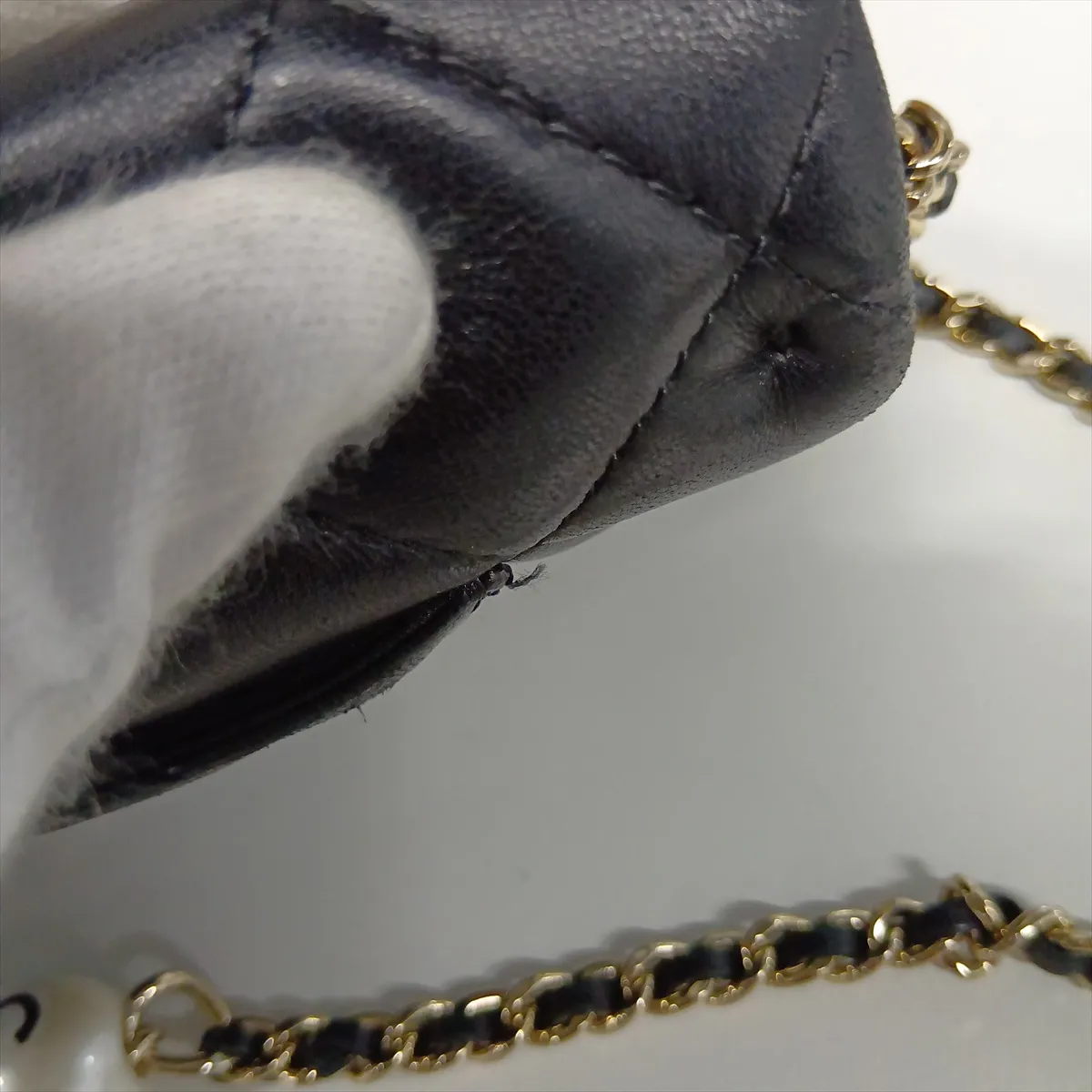 Mini Matelassé Lambskin Chain Shoulder Bag, Pearl Black with Gold Hardware, 29869340, Serial Number 29 — view 13