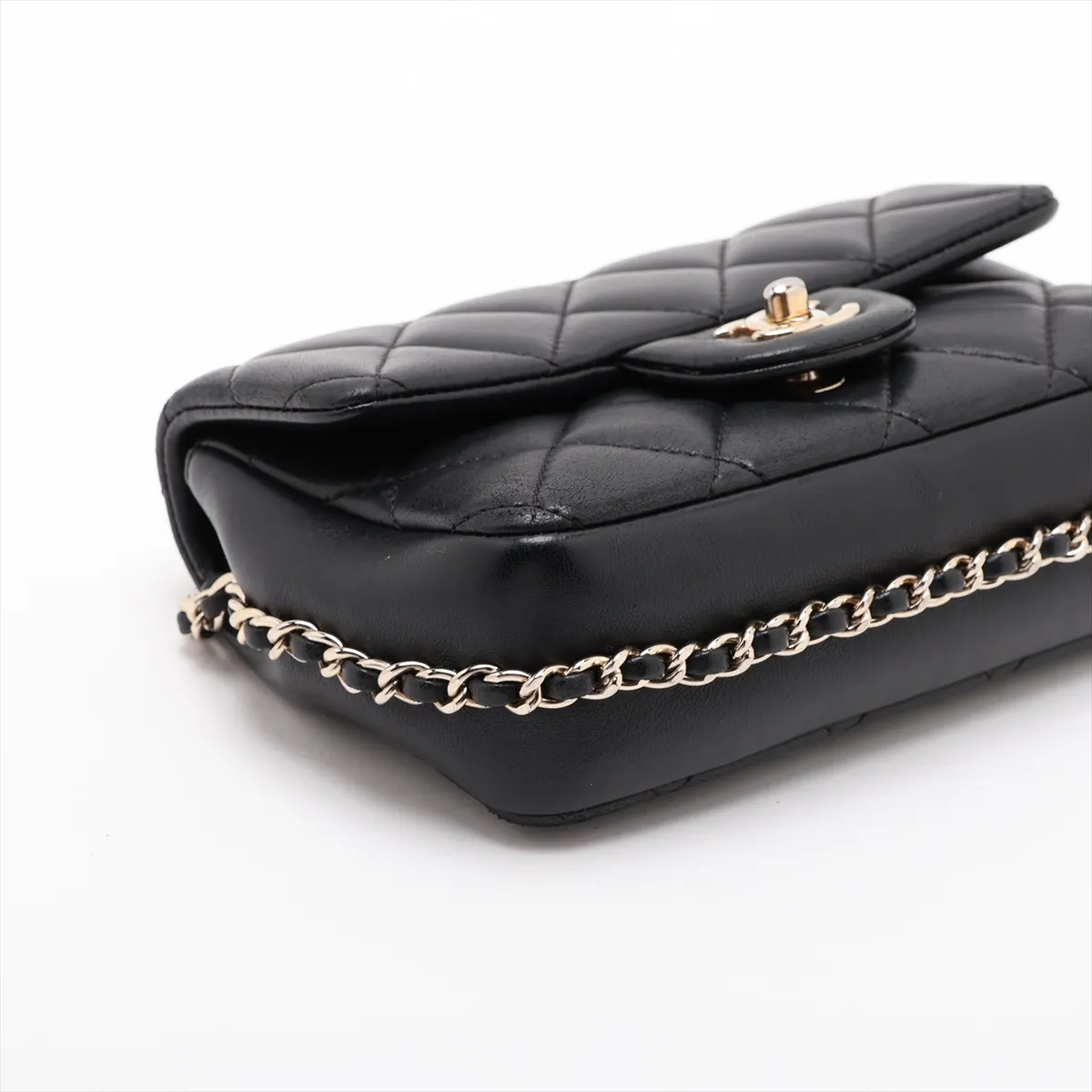 Mini Matelassé Lambskin Chain Shoulder Bag, Pearl Black with Gold Hardware, 29869340, Serial Number 29 — view 4
