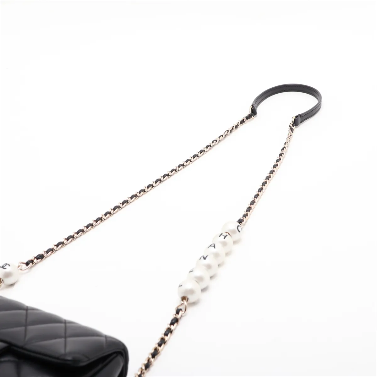 Mini Matelassé Lambskin Chain Shoulder Bag, Pearl Black with Gold Hardware, 29869340, Serial Number 29 — view 5
