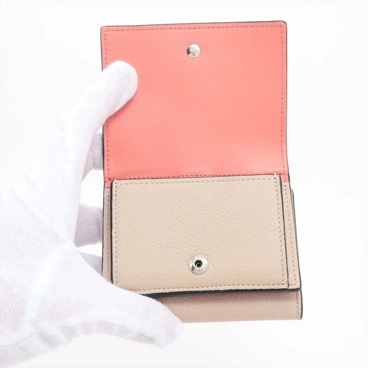 Trifold Leather Compact Wallet Beige — view 3