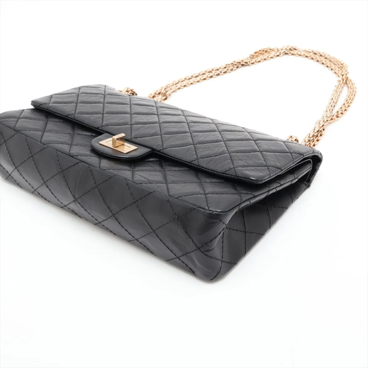 Matelassé 2.55 Large Vintage Calf Double Flap Double Chain Bag, Black with Gold Hardware, 11578756, Serial Number , A37587 — view 3