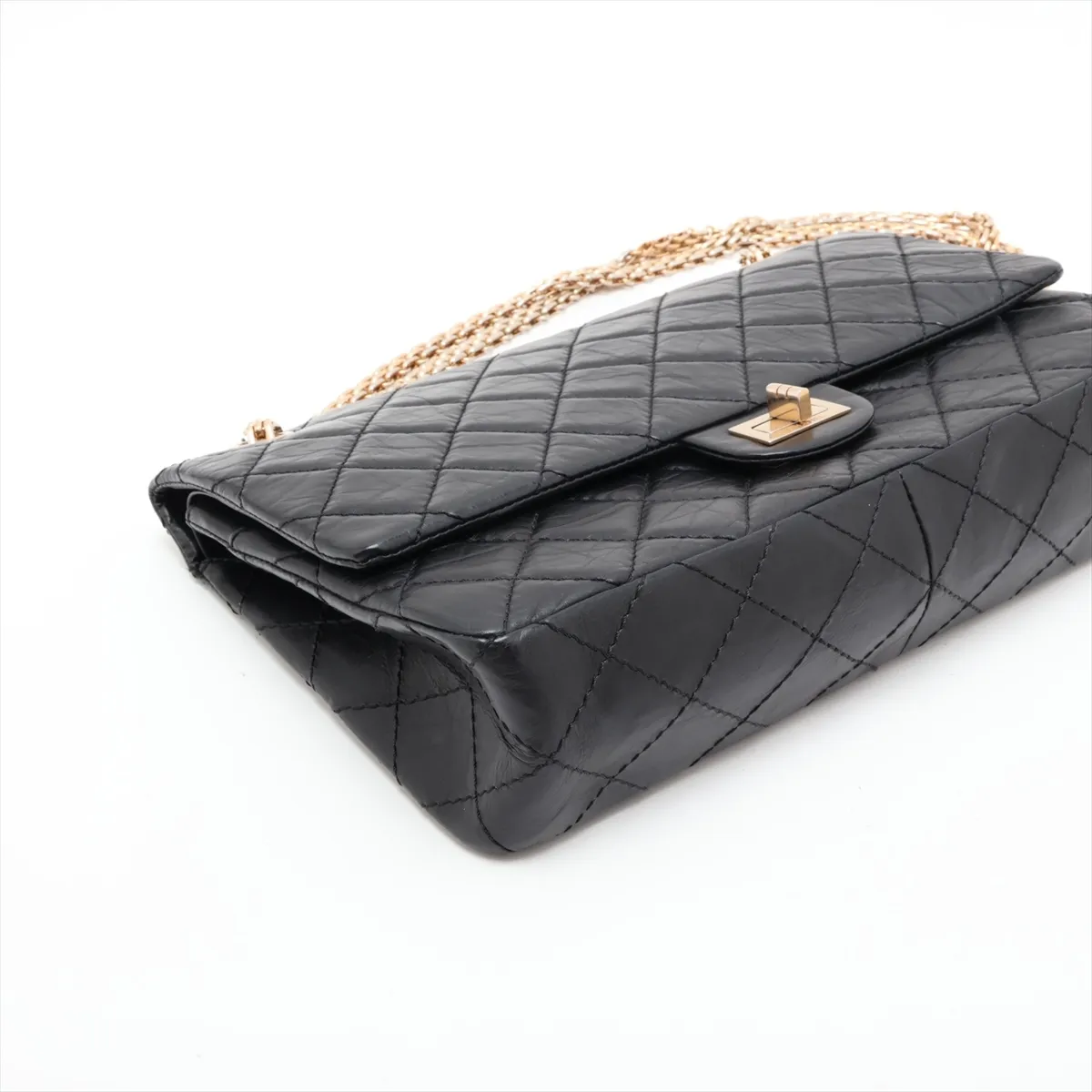 Matelassé 2.55 Large Vintage Calf Double Flap Double Chain Bag, Black with Gold Hardware, 11578756, Serial Number , A37587 — view 4