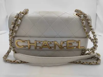 Metal Logo Quilted Shoulder Bag
