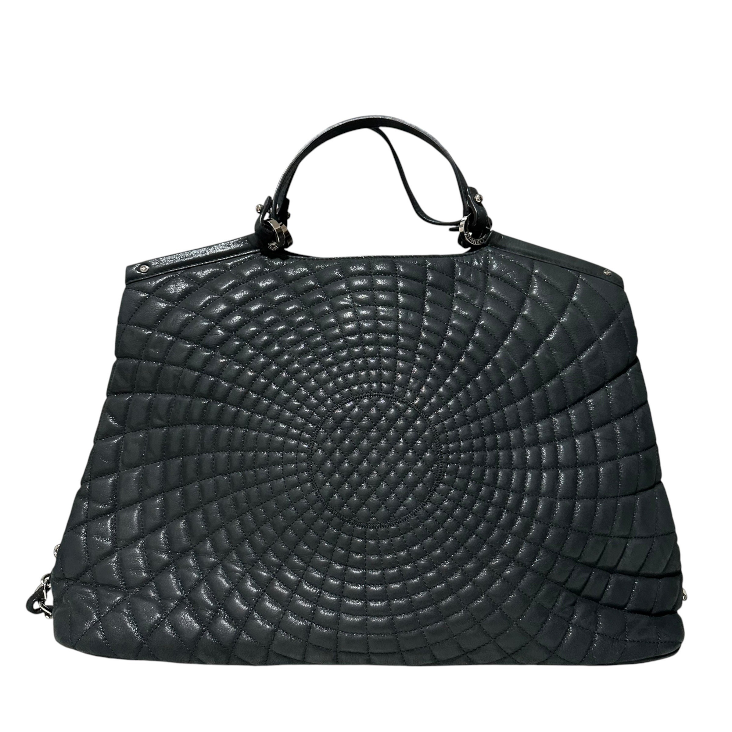 Quilted Large Sea Hit Tote Bag with Coco Mark - Black/Silver — view 3