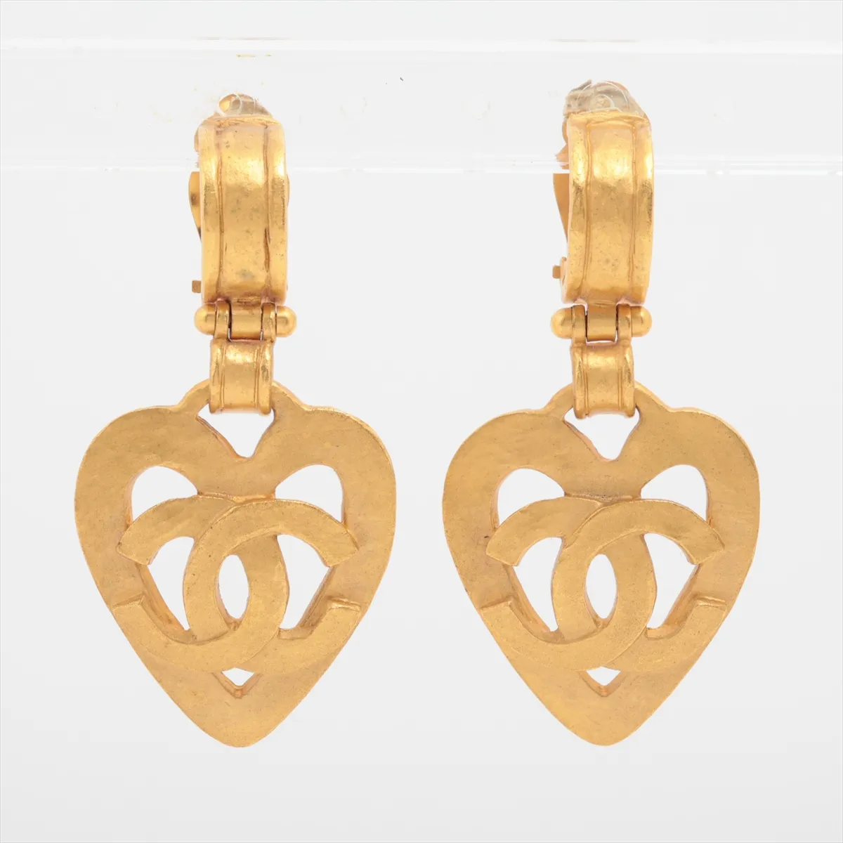Coco Mark Heart 95P Earrings (Pair) GP Gold. Shows signs of wear, — view 2