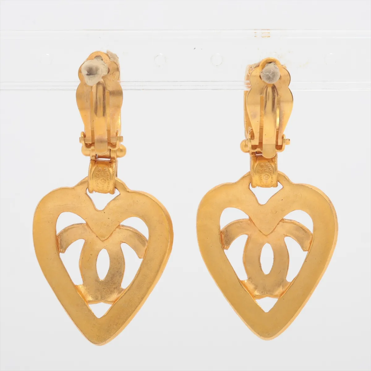 Coco Mark Heart 95P Earrings (Pair) GP Gold. Shows signs of wear, — view 3