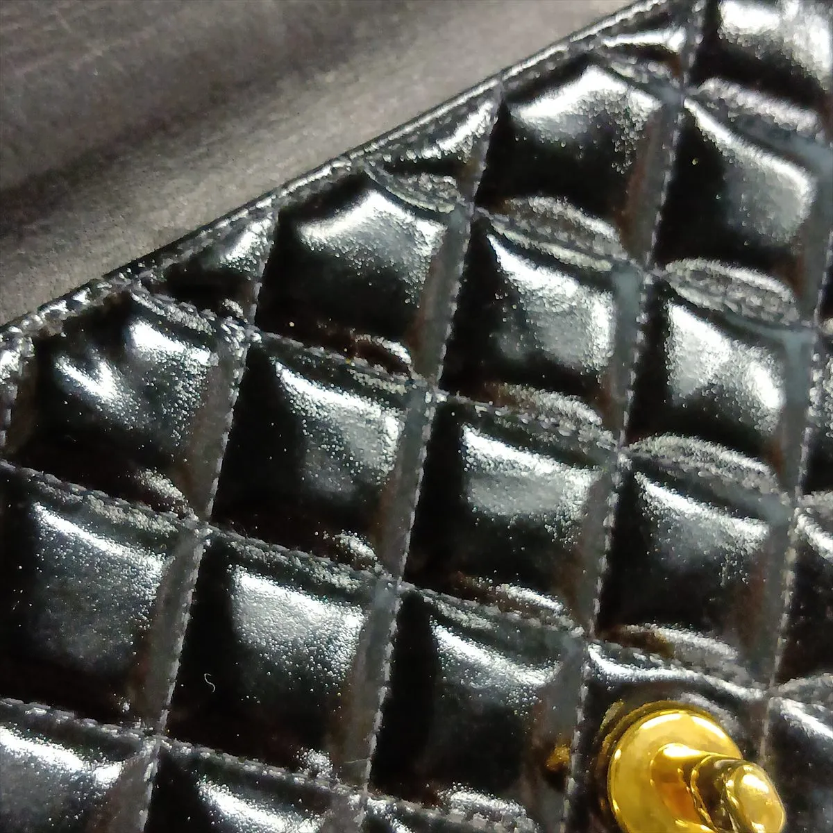 Matelassé Patent Leather Handbag, Black with Gold Hardware, Item No. 4804687 (Serial No. 4) — view 13