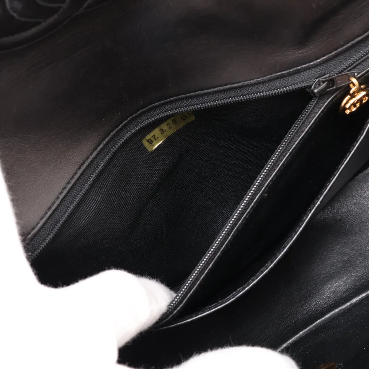 Matelassé Patent Leather Handbag, Black with Gold Hardware, Item No. 4804687 (Serial No. 4) — view 8