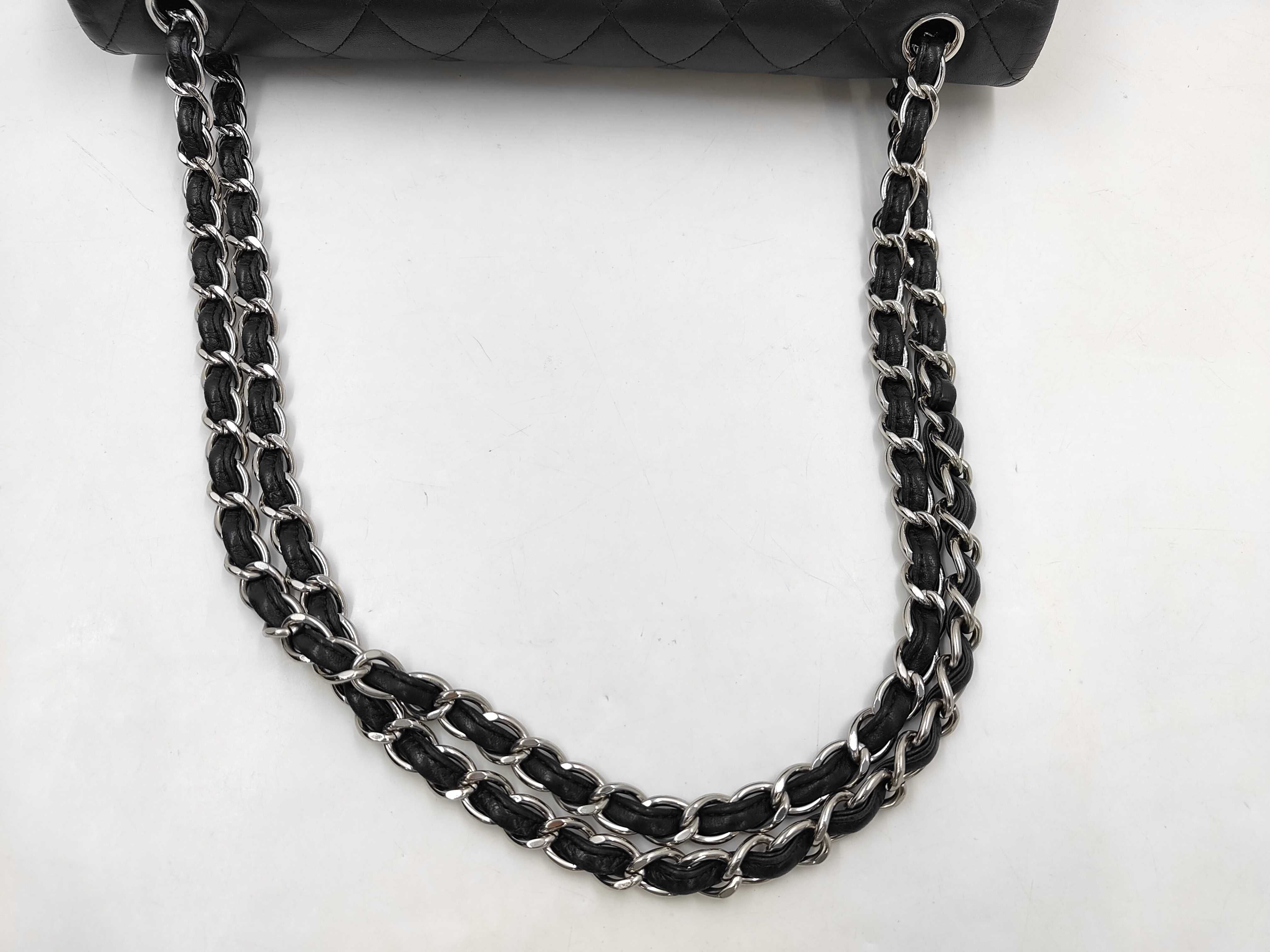 Matelassé 35 Lambskin Double Flap Double Chain Shoulder Bag, Black with Silver Hardware, Serial Number 18 Series. — view 3