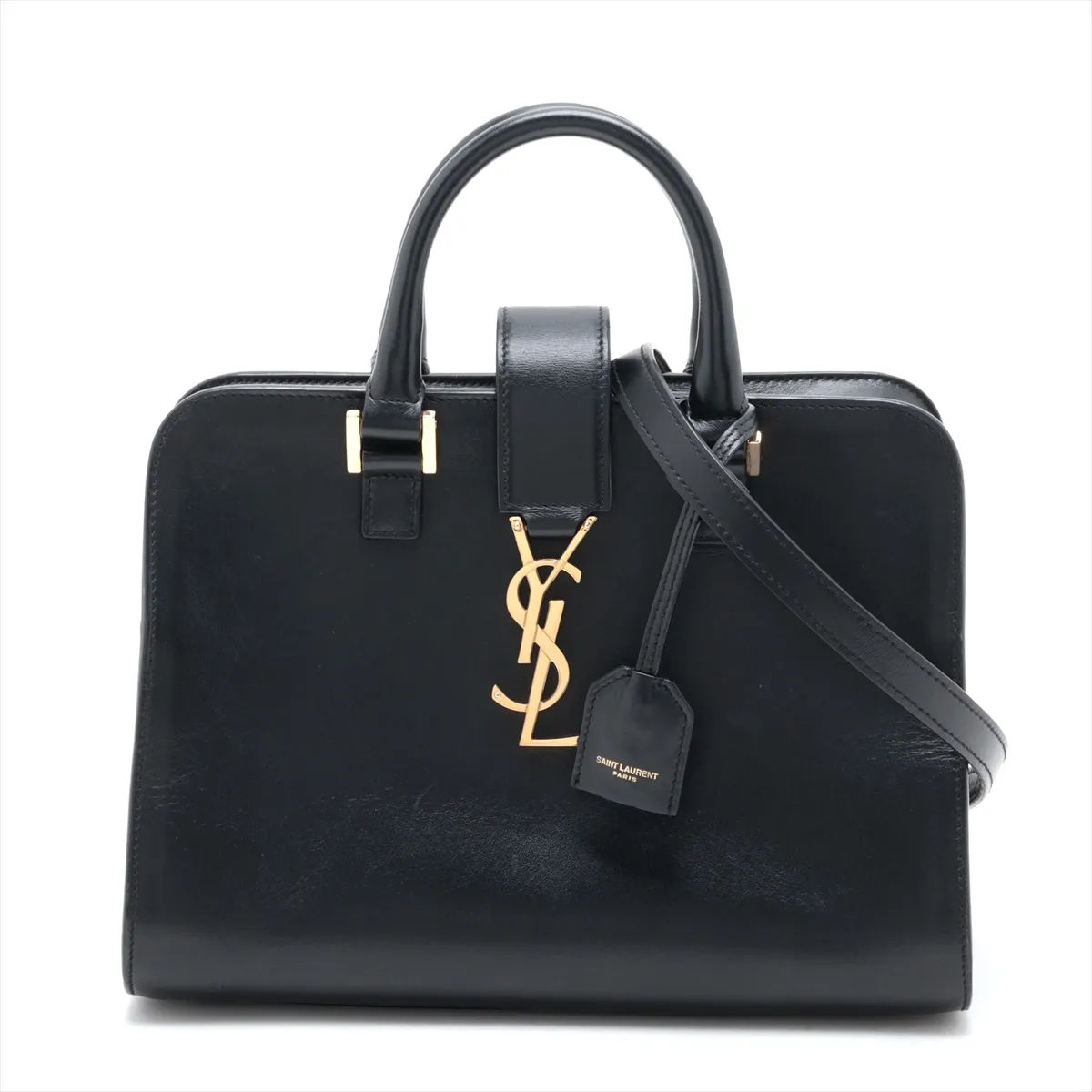 Baby Cabas 568853 Leather 2-Way Handbag, Black, Clochette Strap Torn