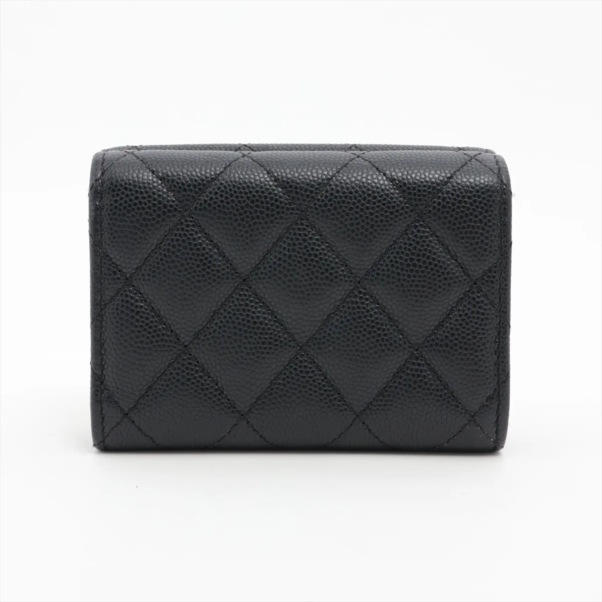 Matelassé Caviar Skin Compact Wallet, Black x Purple, Gold Hardware, E48X8XC6 — view 2