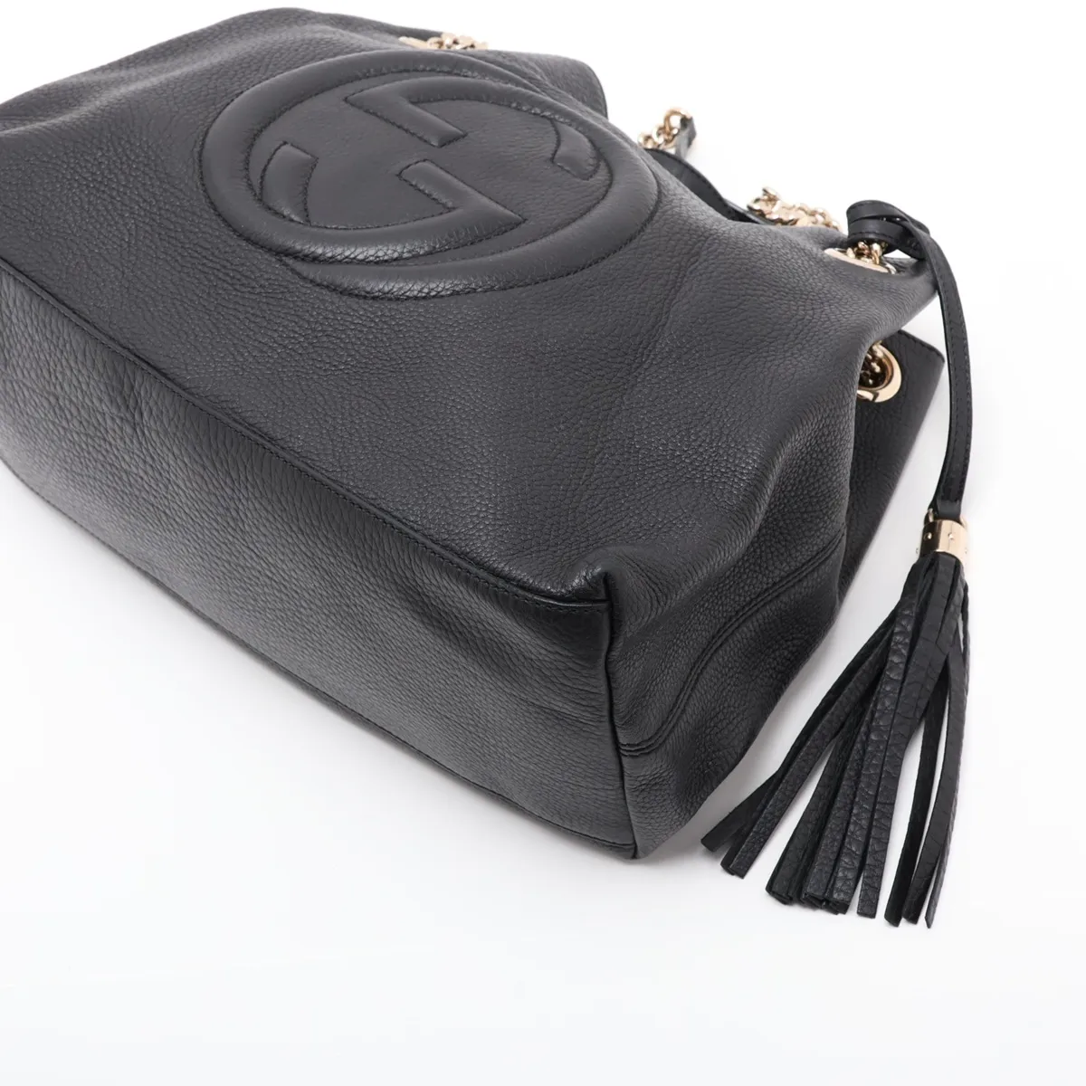 Soho Leather Chain Tote Bag, Black, 308982 — view 3
