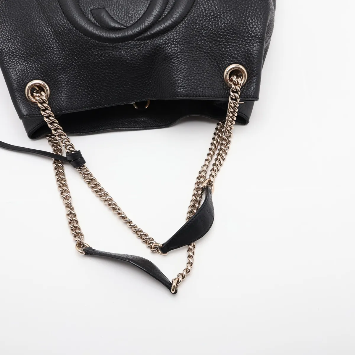 Soho Leather Chain Tote Bag, Black, 308982 — view 5