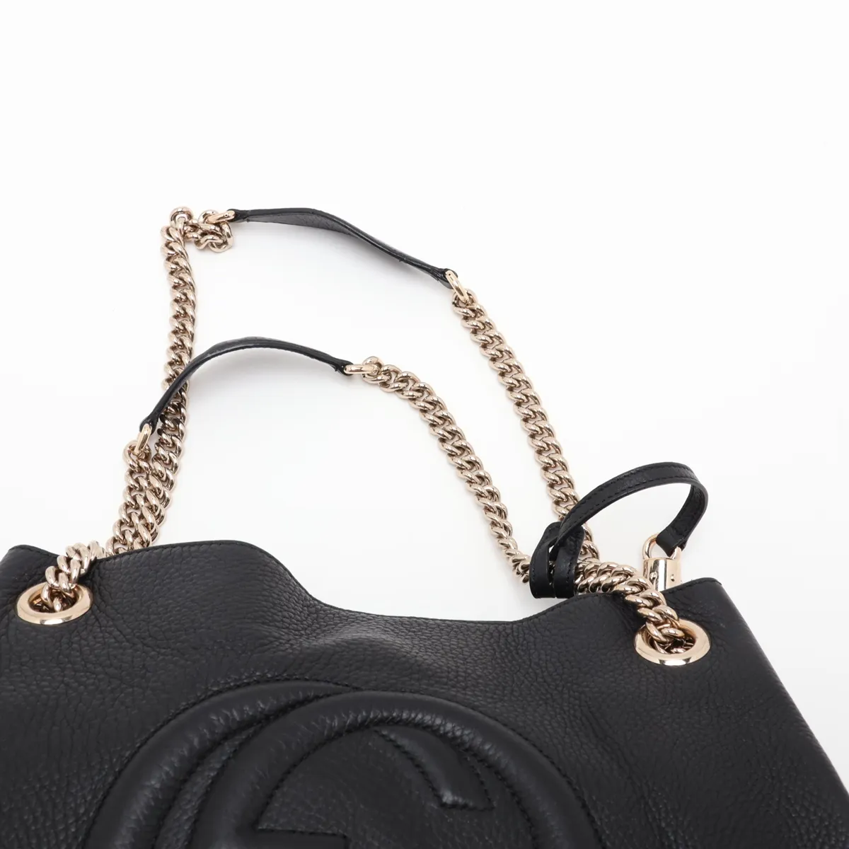 Soho Leather Chain Tote Bag, Black, 308982 — view 6