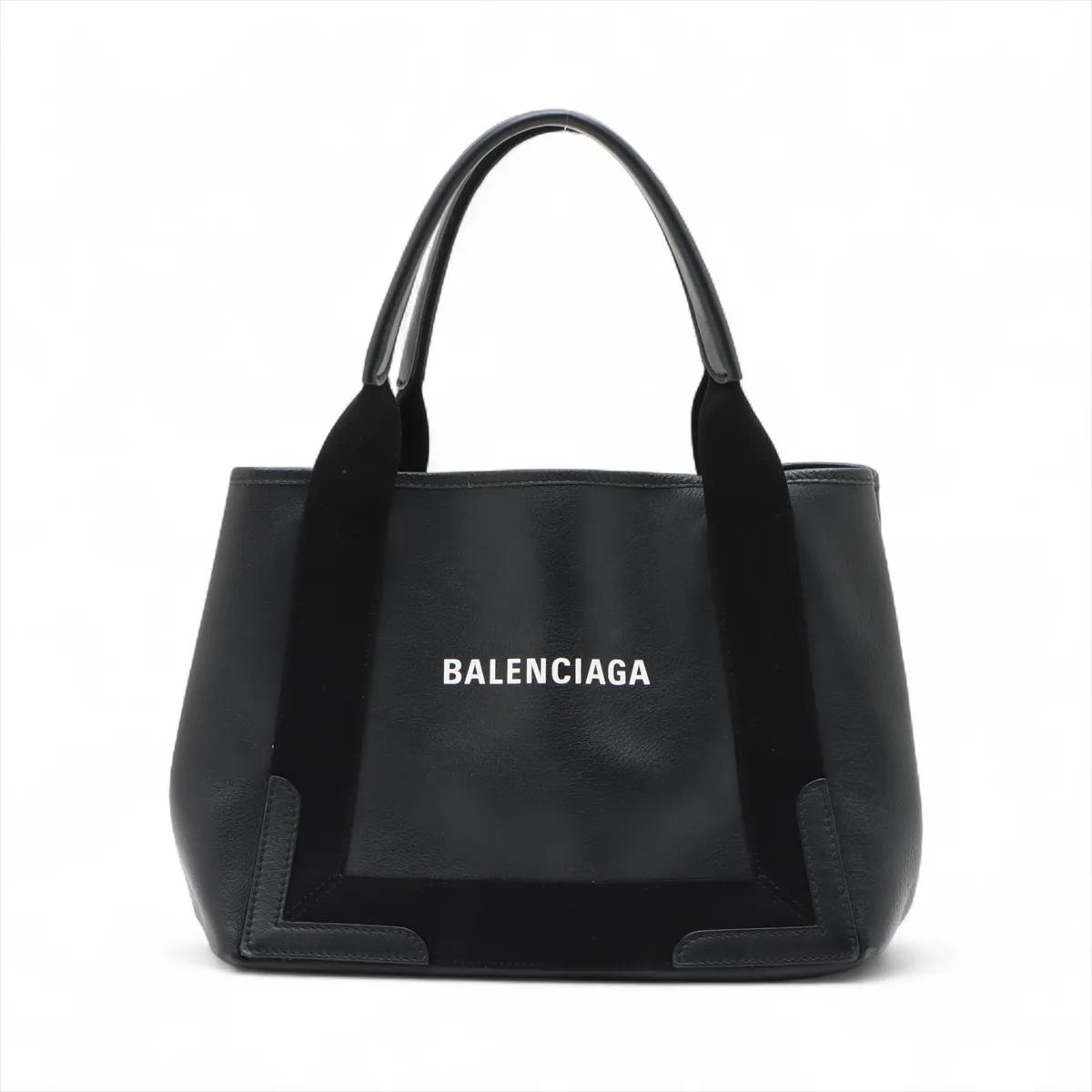 Navy Cabas Leather Handbag, Black, 339933, Pouch, Stained.