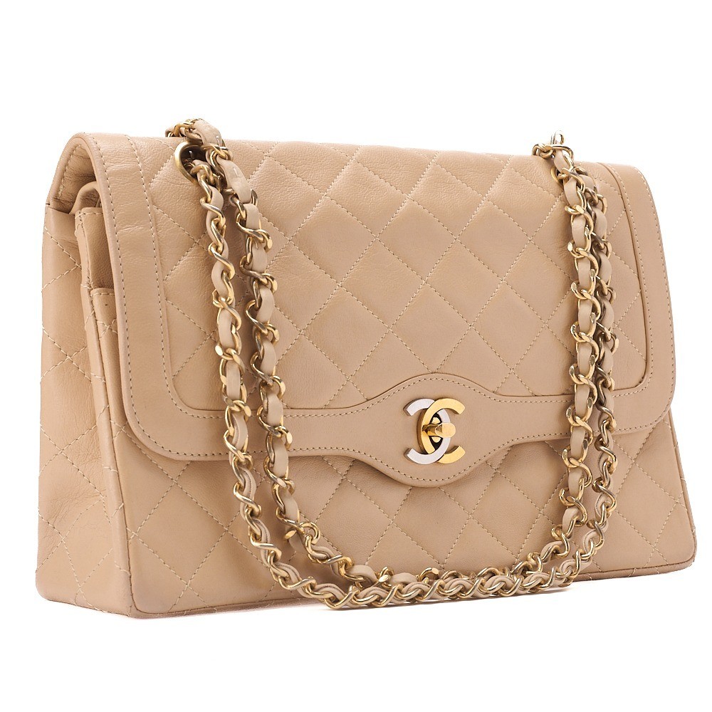 Lambskin Matelassé Chain Shoulder Bag (Paris Limited Edition) - Beige — view 3