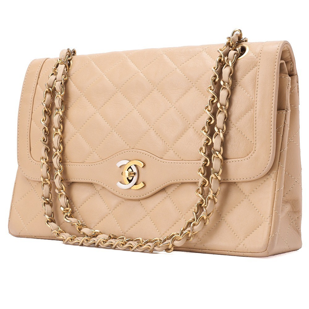 Lambskin Matelassé Chain Shoulder Bag (Paris Limited Edition) - Beige — view 4