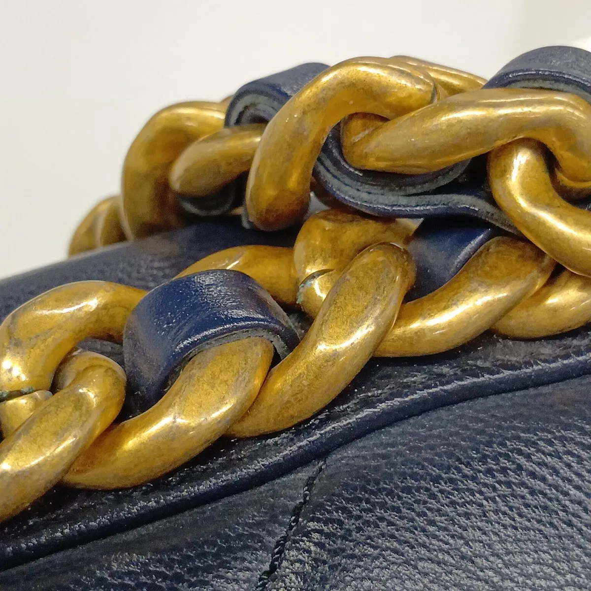 19 Maxi Lambskin Chain Shoulder Bag, Navy, Gold x Silver Hardware, 30159288, Serial Number in the 30s, AS1162 — view 11