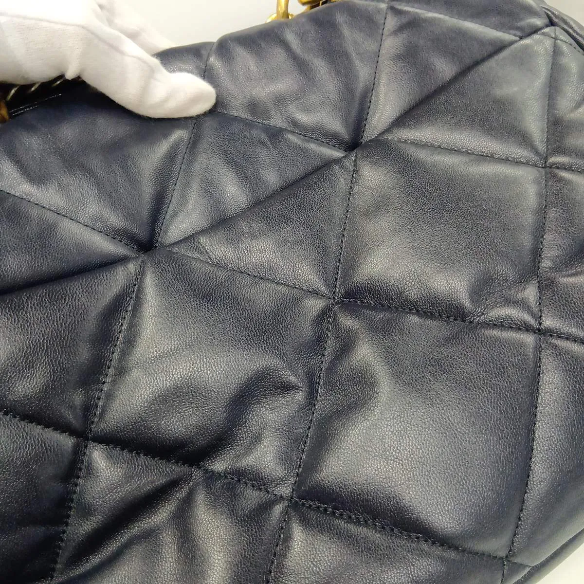19 Maxi Lambskin Chain Shoulder Bag, Navy, Gold x Silver Hardware, 30159288, Serial Number in the 30s, AS1162 — view 13