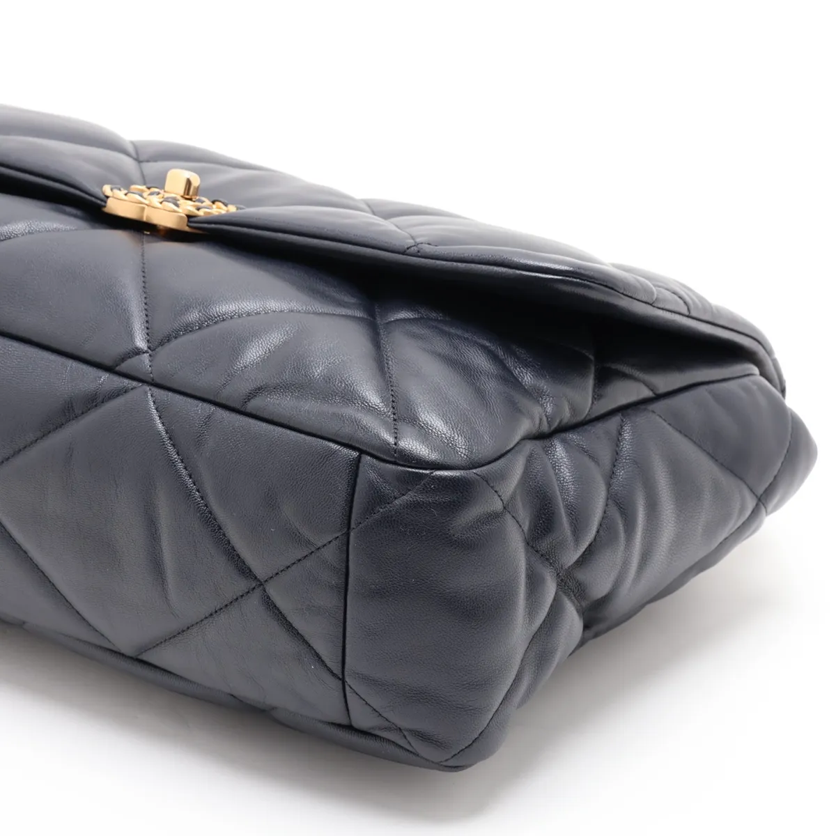 19 Maxi Lambskin Chain Shoulder Bag, Navy, Gold x Silver Hardware, 30159288, Serial Number in the 30s, AS1162 — view 3