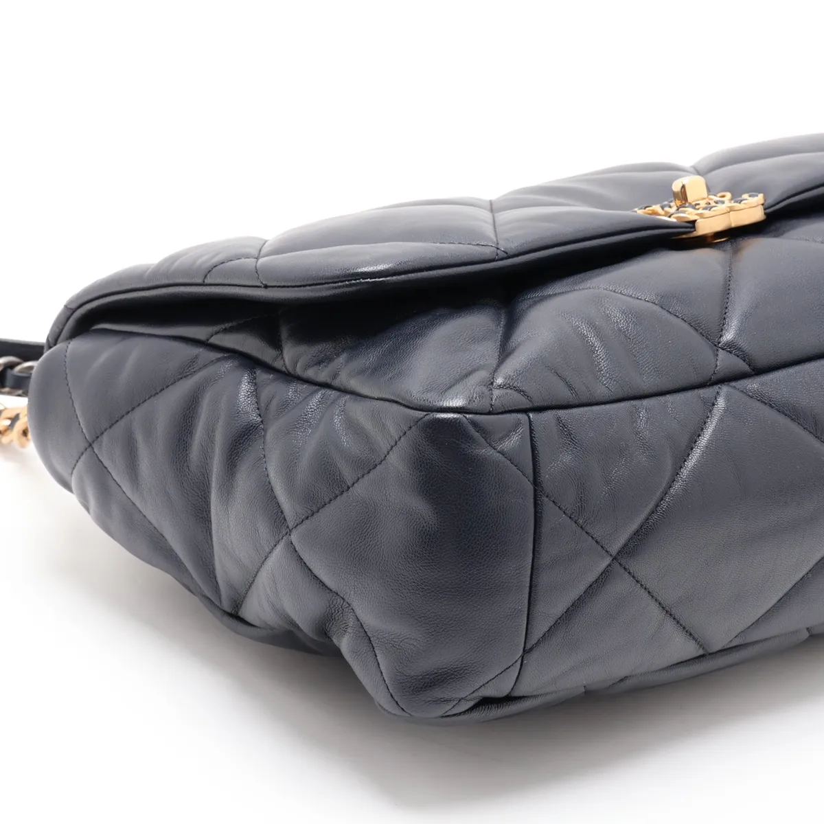 19 Maxi Lambskin Chain Shoulder Bag, Navy, Gold x Silver Hardware, 30159288, Serial Number in the 30s, AS1162 — view 4