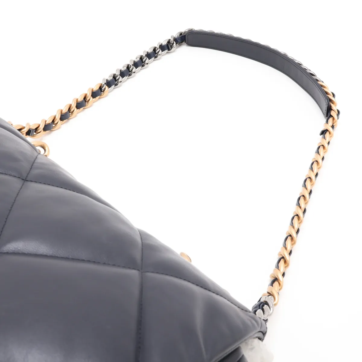 19 Maxi Lambskin Chain Shoulder Bag, Navy, Gold x Silver Hardware, 30159288, Serial Number in the 30s, AS1162 — view 5