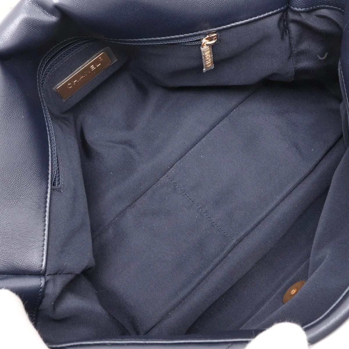 19 Maxi Lambskin Chain Shoulder Bag, Navy, Gold x Silver Hardware, 30159288, Serial Number in the 30s, AS1162 — view 6