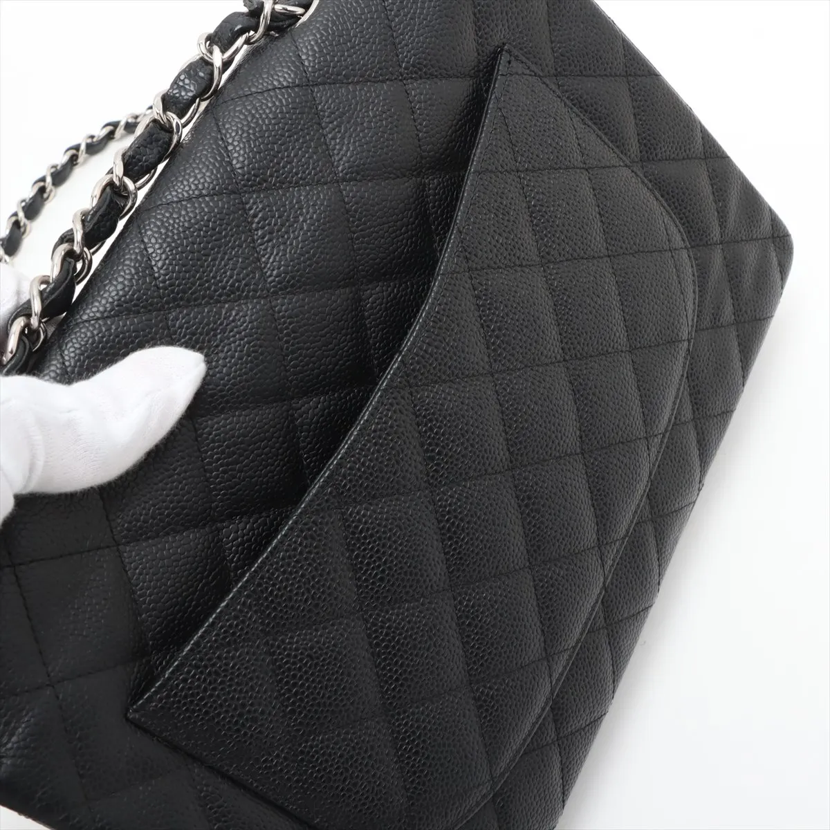 Deca Matelasse 30 Large Caviar Skin Single Flap Double Chain Bag Black Silver Hardware A28600 — view 12