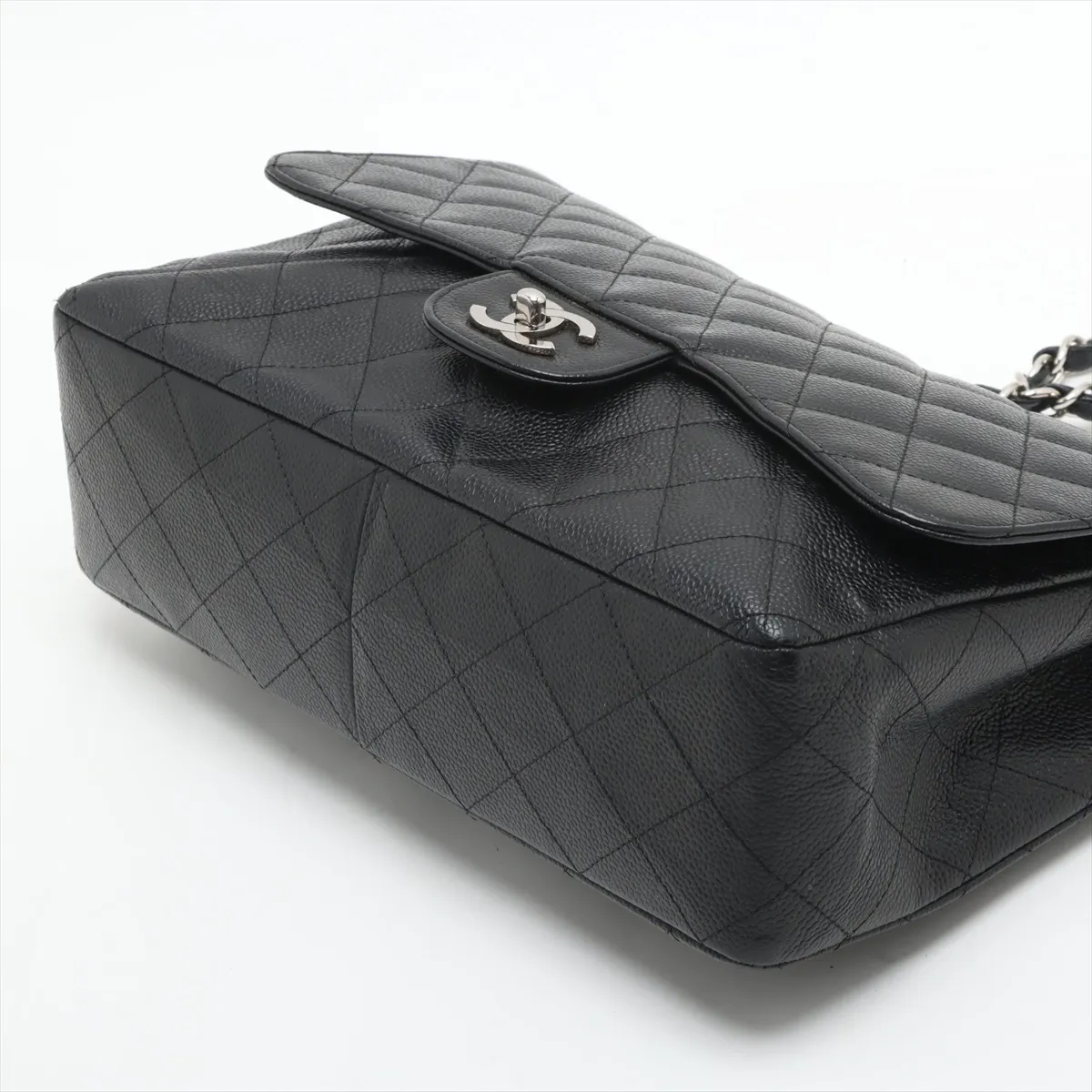 Deca Matelasse 30 Large Caviar Skin Single Flap Double Chain Bag Black Silver Hardware A28600 — view 3