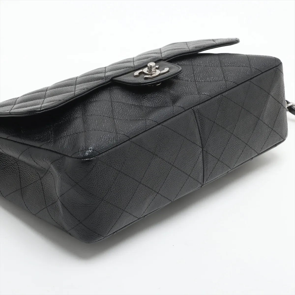 Deca Matelasse 30 Large Caviar Skin Single Flap Double Chain Bag Black Silver Hardware A28600 — view 4