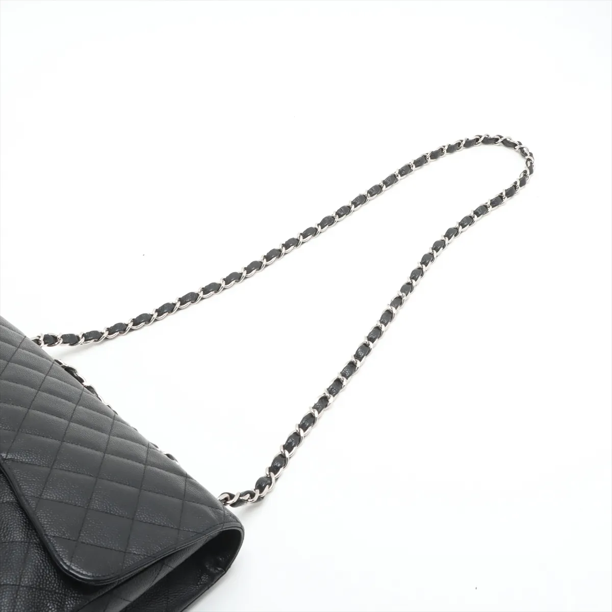 Deca Matelasse 30 Large Caviar Skin Single Flap Double Chain Bag Black Silver Hardware A28600 — view 5
