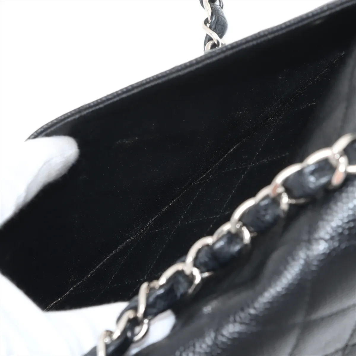 Deca Matelasse 30 Large Caviar Skin Single Flap Double Chain Bag Black Silver Hardware A28600 — view 9