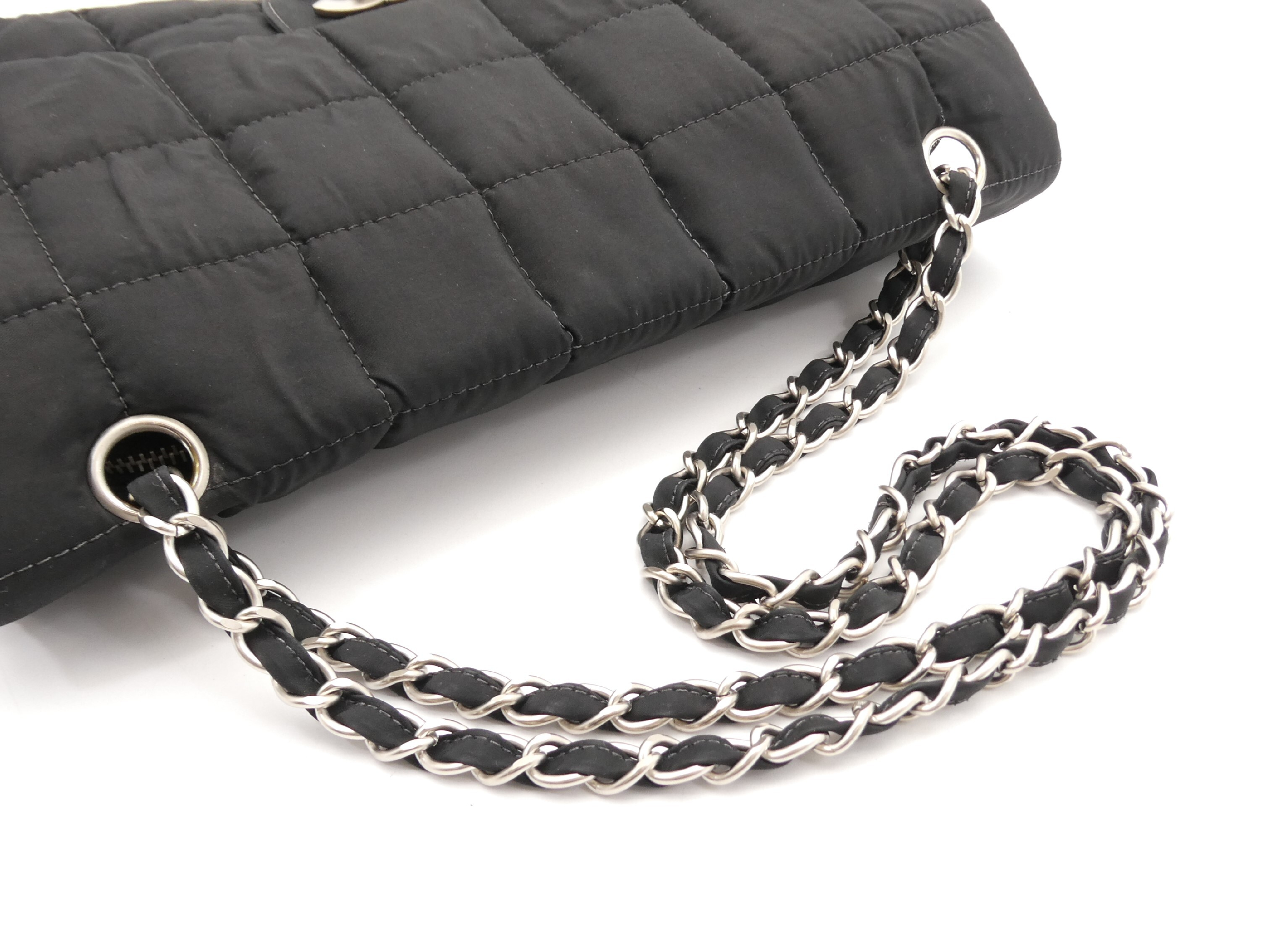 Chocolate Bar Nylon Coco Mark Turnlock Double Chain Shoulder Bag — view 6