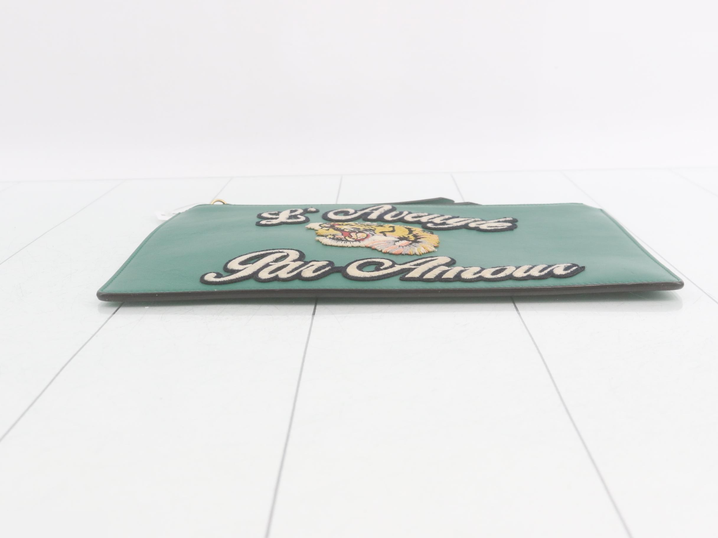 Leather tiger motif clutch bag — view 3
