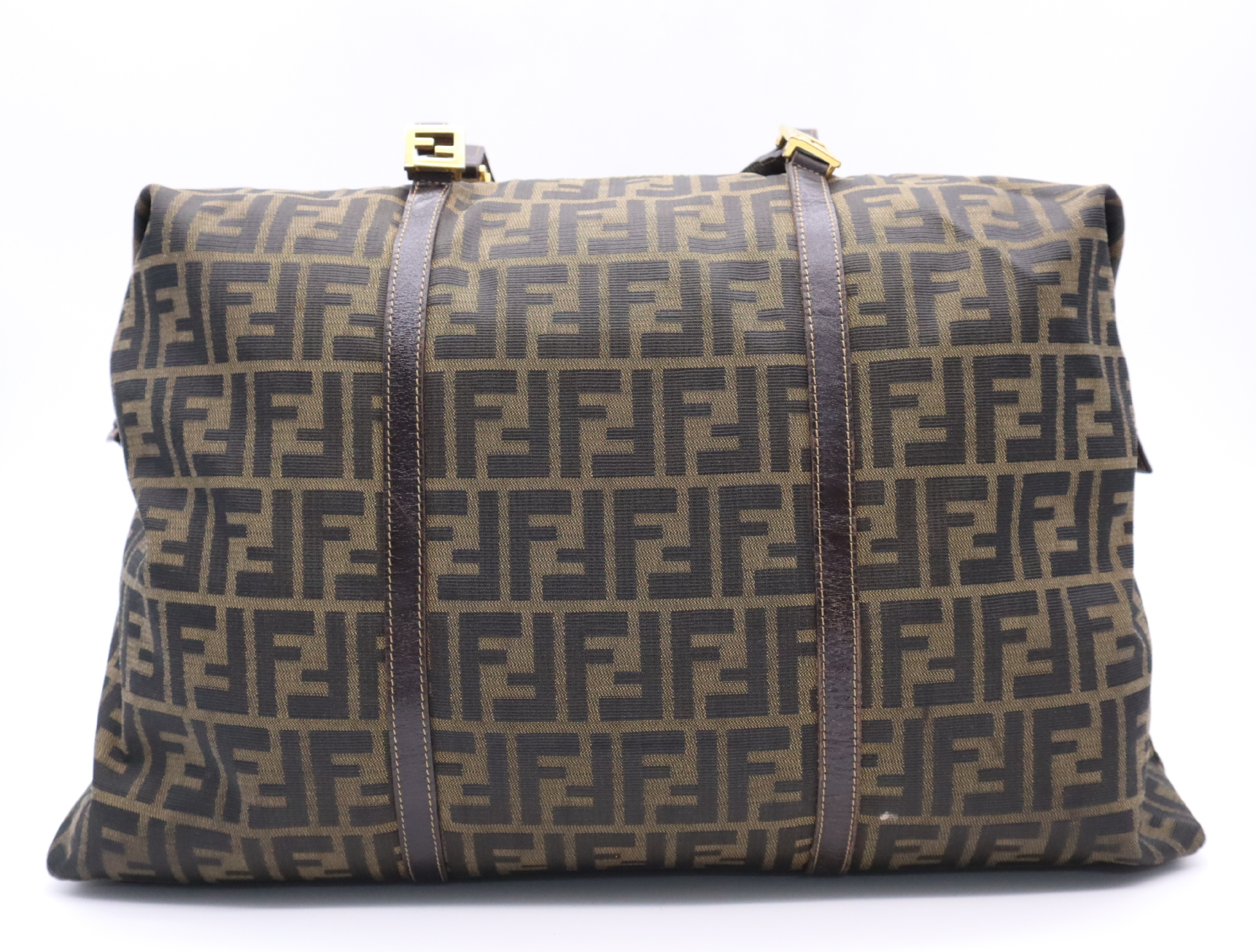 Canvas x Leather Zucca Pattern Tote Bag, Brown, Gold Hardware — view 2