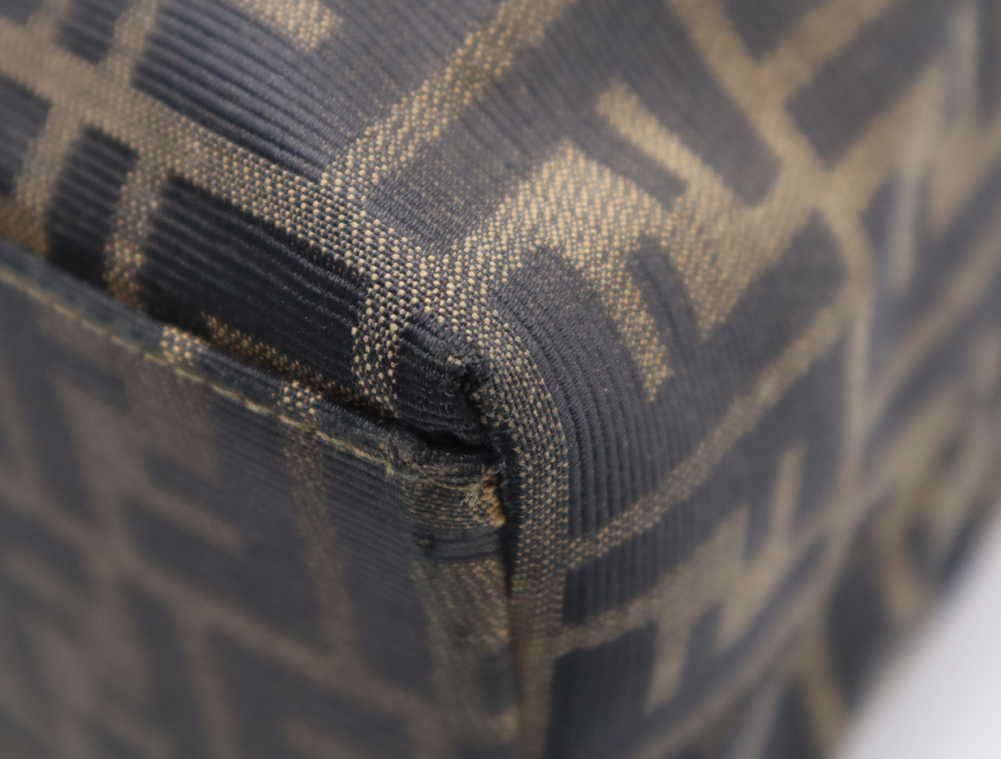Canvas x Leather Zucca Pattern Tote Bag, Brown, Gold Hardware — view 7