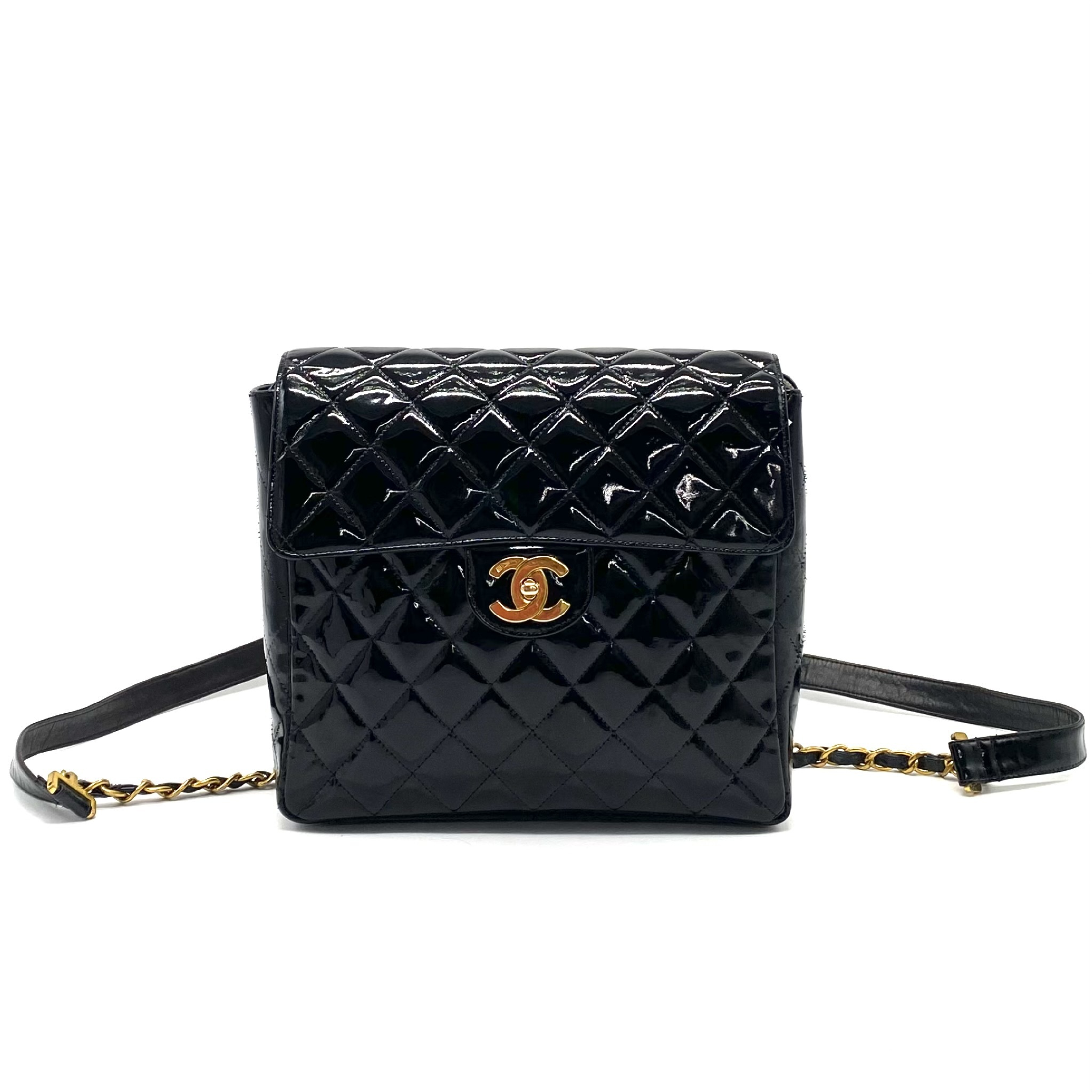 Matelassé Coco Mark Patent Leather Backpack