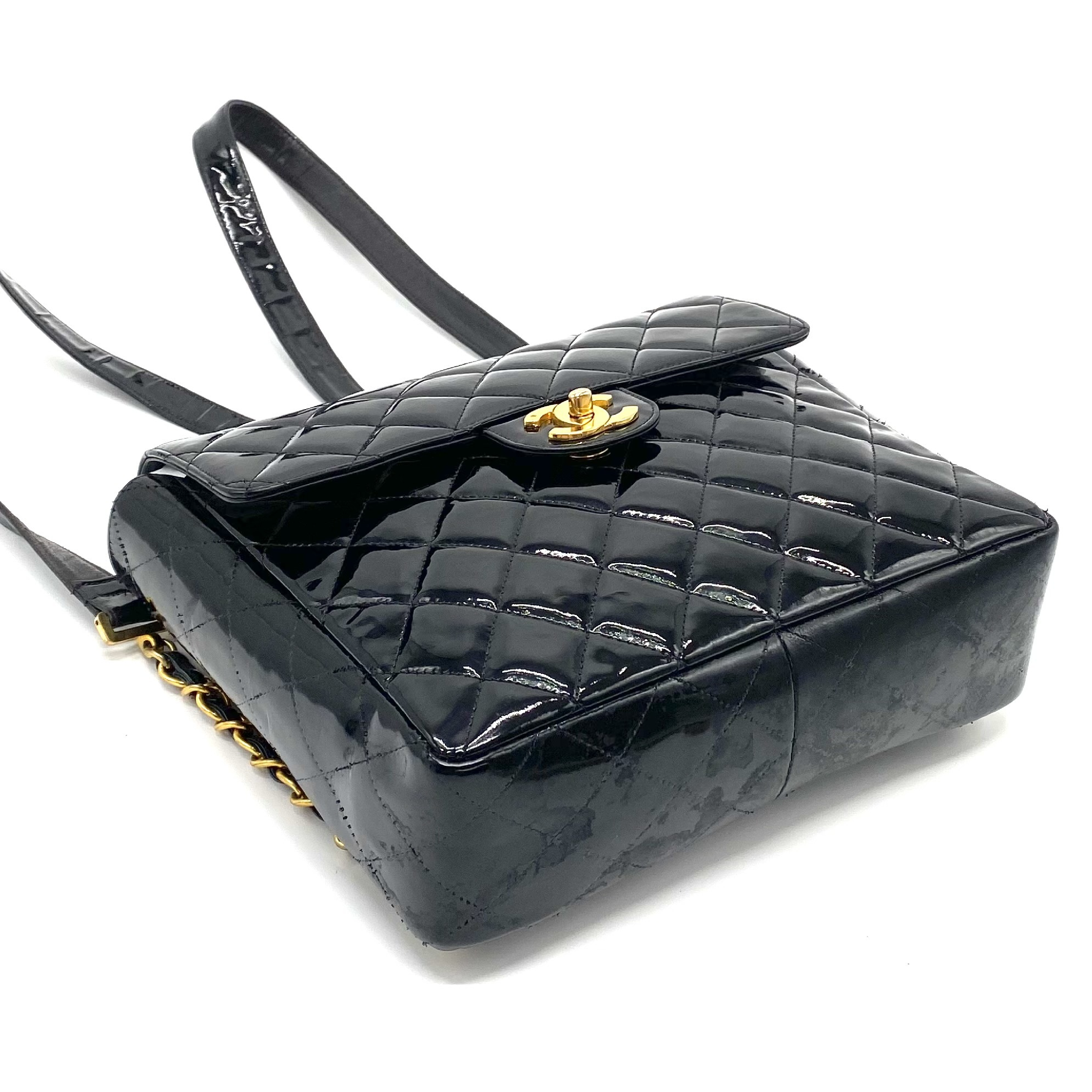 Matelassé Coco Mark Patent Leather Backpack — view 4