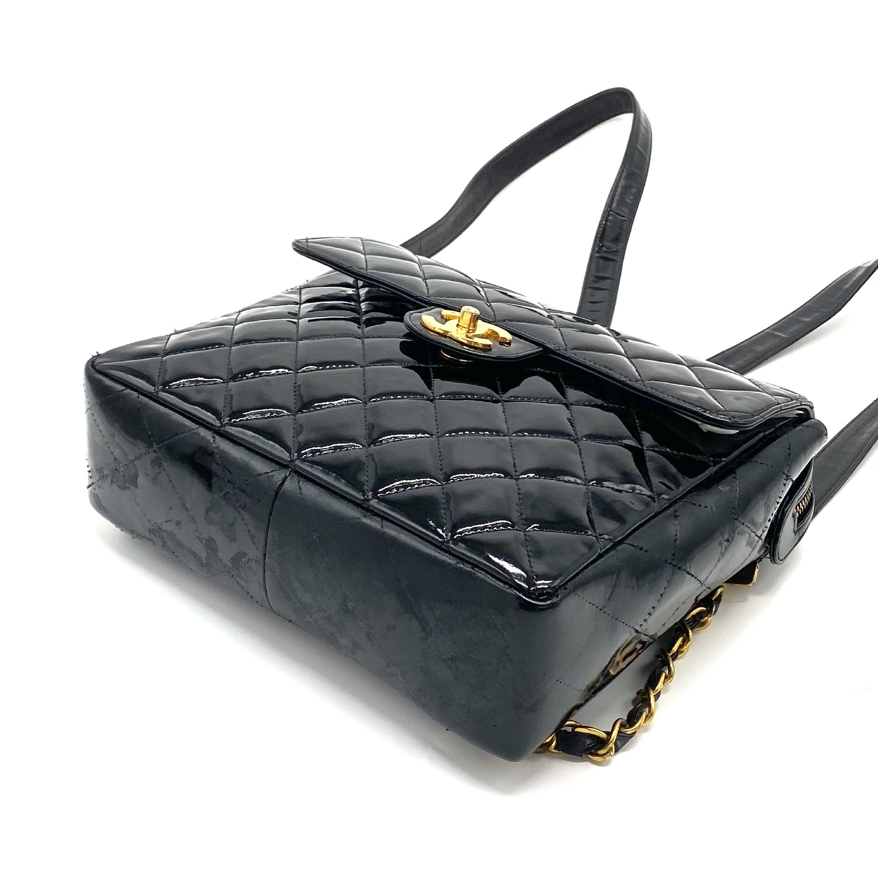 Matelassé Coco Mark Patent Leather Backpack — view 5