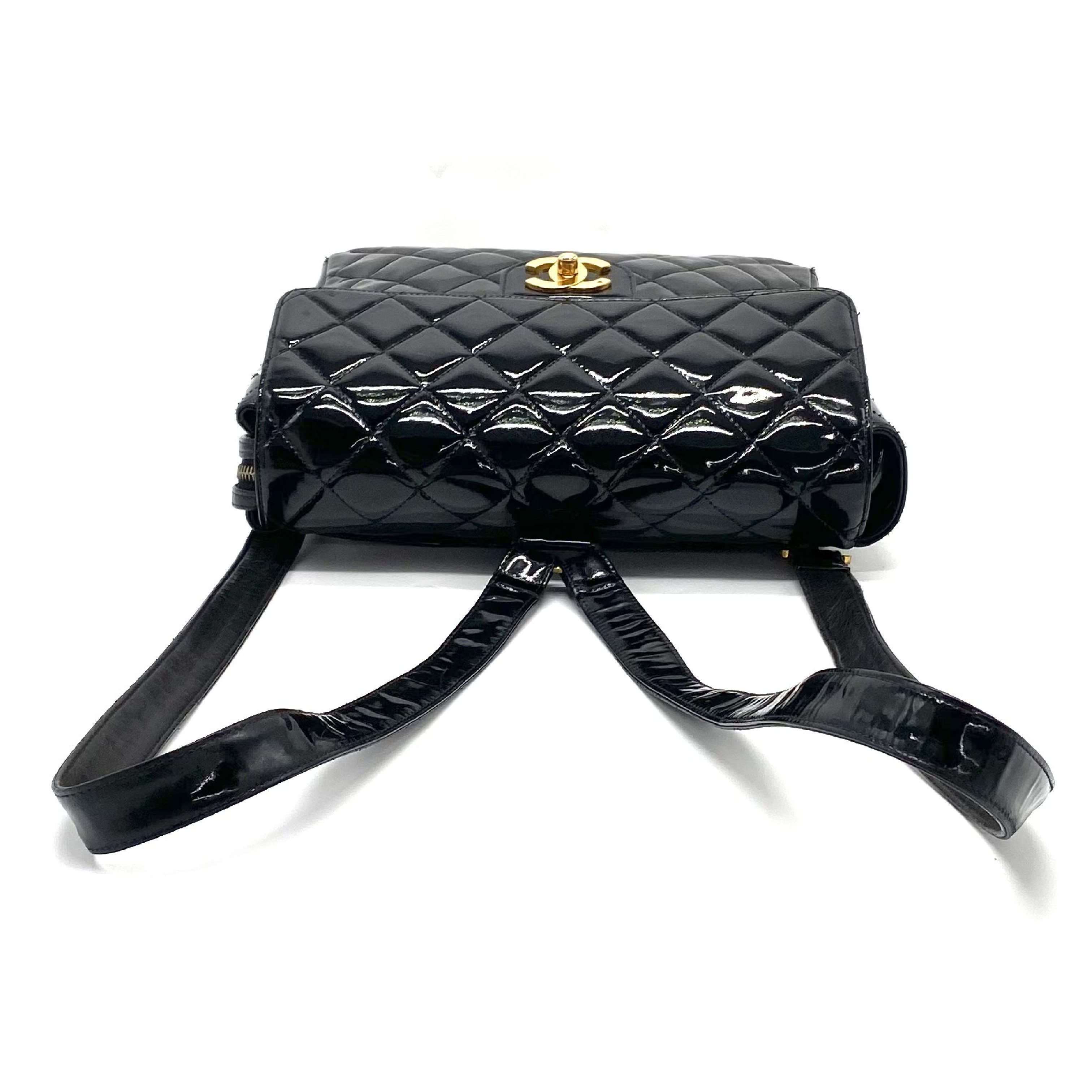 Matelassé Coco Mark Patent Leather Backpack — view 6