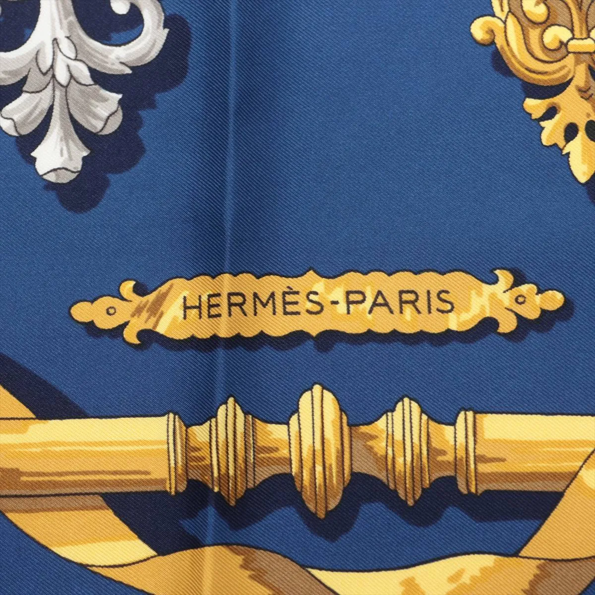 Carre 90 Ferronnerie ironwork scarf, silk, blue. Shows signs of wear, including snags, — view 6