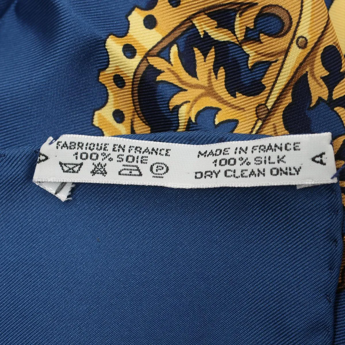 Carre 90 Ferronnerie ironwork scarf, silk, blue. Shows signs of wear, including snags, — view 7