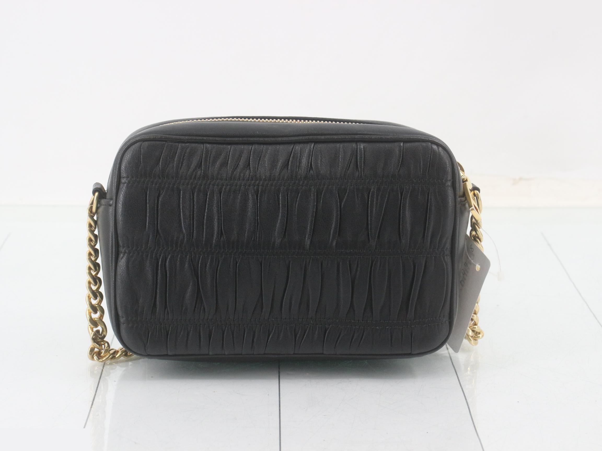 Camera bag, leather, chain shoulder strap, black — view 2